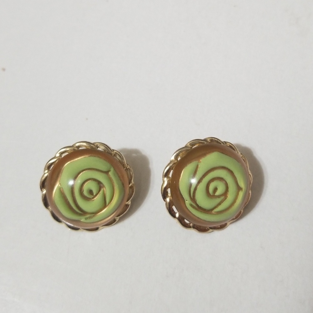 Mint green and gold rose studs